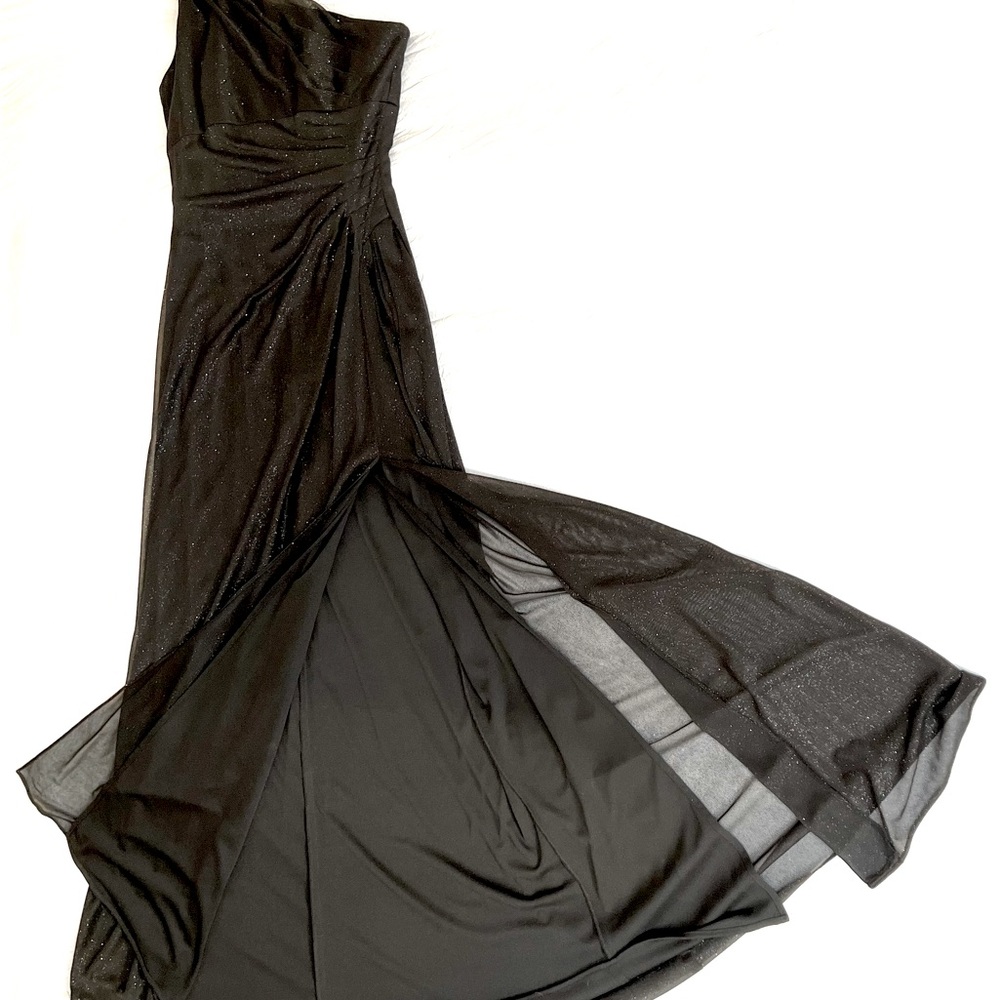 Formal, black, one shoulder sequined dress
